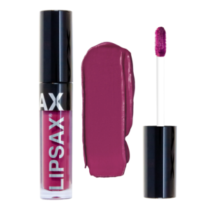 LIPSAX Matte Liquid Lipstick bottle, smear and wand (left to right)